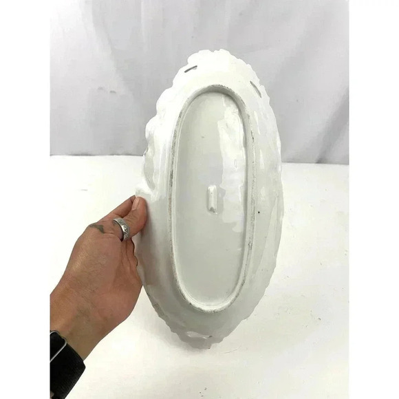 VTG Pink Green Porcelain Celery Dish Cut Out Handles Gold Accent Estate Find - Picture 3 of 14